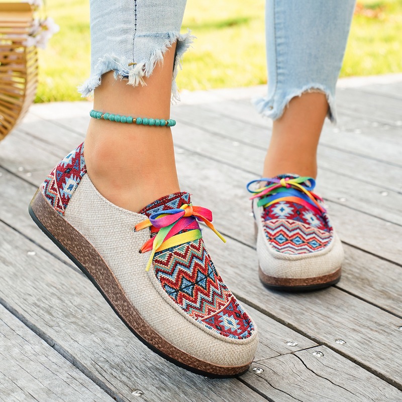Ethnic Fashion Walk - Fashion Women Ethnic Bohemian Loafers Geometric