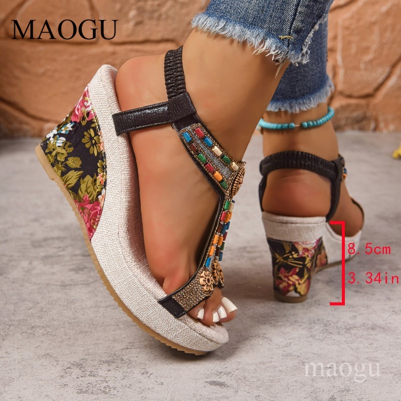 Boho Beaded Floral Wedge Sanda - đánh giá và giá Ethnic Fashion For Women